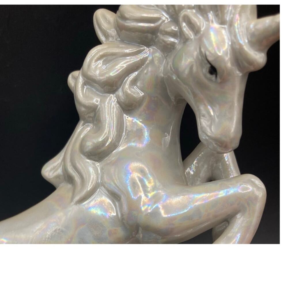 VTG Porcelain Unicorn 7" Tall Iridescent Mother of Pearl Like Shine and Shimmer